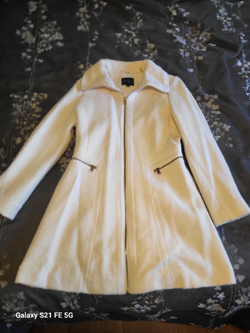 Jessica Simson Cream A-Line Zip Front Pea Coat